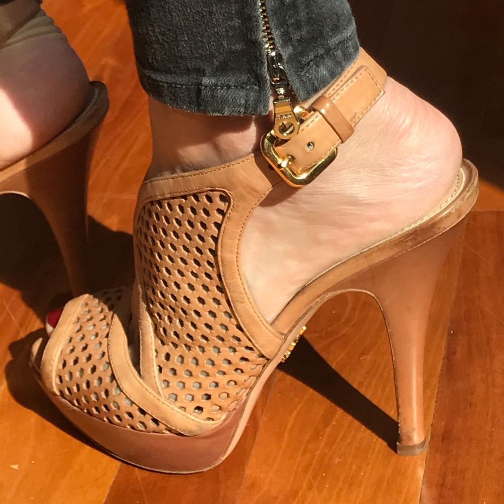 Prada Perforated Leather Platform Slingbacks 37.5 - image 2